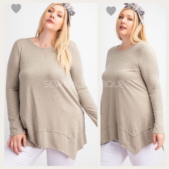 Plus Size Green Tea Tunic with Sharkbite Hem - Picture 1 of 4